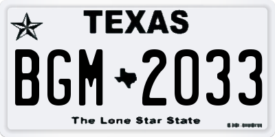 TX license plate BGM2033