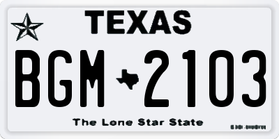TX license plate BGM2103
