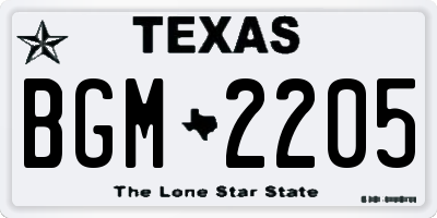 TX license plate BGM2205