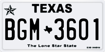TX license plate BGM3601