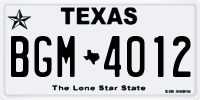 TX license plate BGM4012