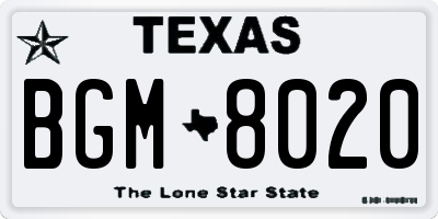 TX license plate BGM8020