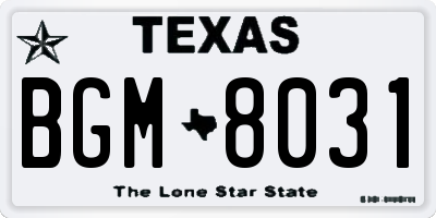 TX license plate BGM8031
