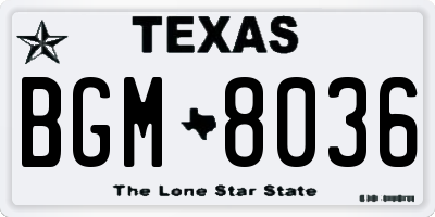 TX license plate BGM8036