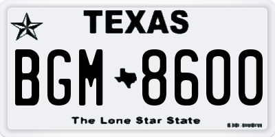 TX license plate BGM8600