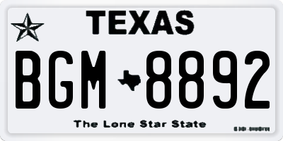 TX license plate BGM8892