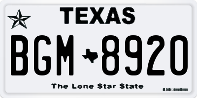 TX license plate BGM8920