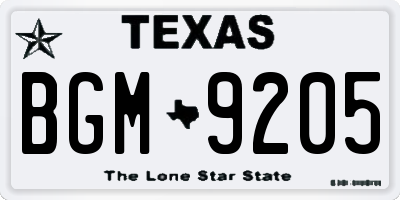 TX license plate BGM9205