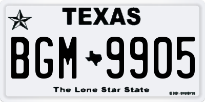 TX license plate BGM9905