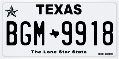 TX license plate BGM9918