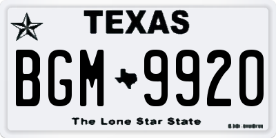 TX license plate BGM9920