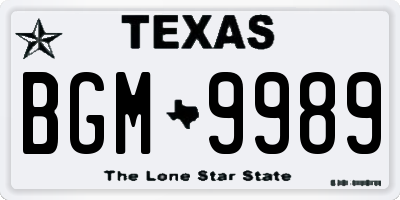 TX license plate BGM9989