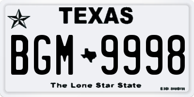 TX license plate BGM9998