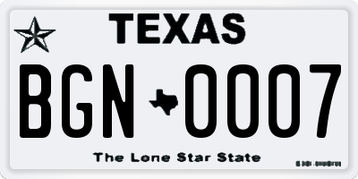 TX license plate BGN0007