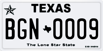 TX license plate BGN0009