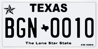 TX license plate BGN0010