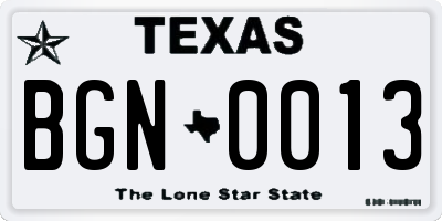 TX license plate BGN0013