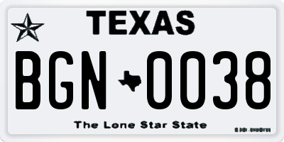 TX license plate BGN0038