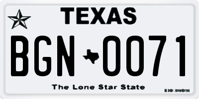 TX license plate BGN0071