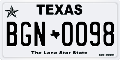 TX license plate BGN0098