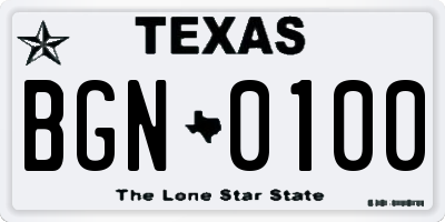 TX license plate BGN0100