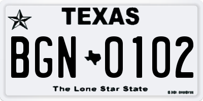 TX license plate BGN0102