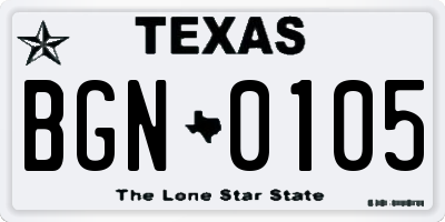 TX license plate BGN0105