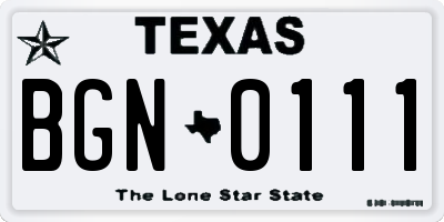 TX license plate BGN0111