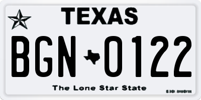 TX license plate BGN0122