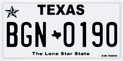 TX license plate BGN0190