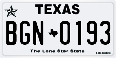 TX license plate BGN0193