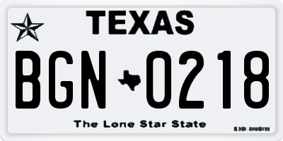 TX license plate BGN0218