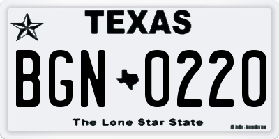 TX license plate BGN0220