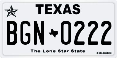 TX license plate BGN0222