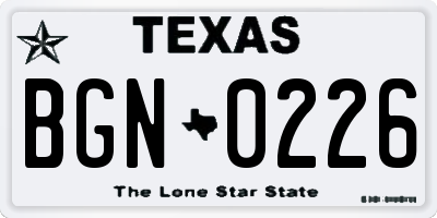 TX license plate BGN0226