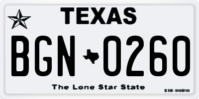 TX license plate BGN0260