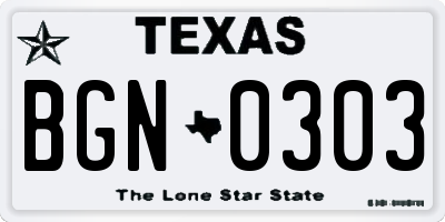 TX license plate BGN0303