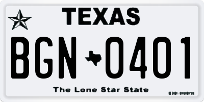 TX license plate BGN0401