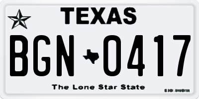 TX license plate BGN0417