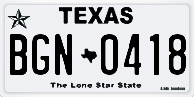 TX license plate BGN0418