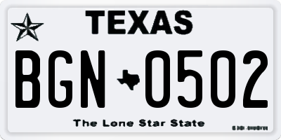 TX license plate BGN0502
