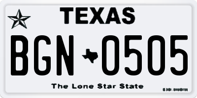 TX license plate BGN0505