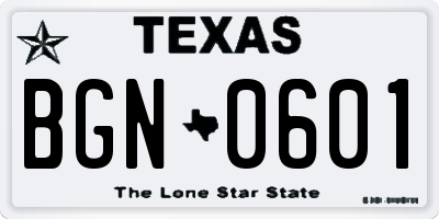 TX license plate BGN0601