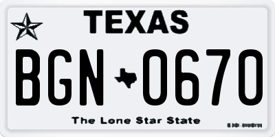 TX license plate BGN0670
