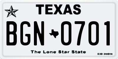 TX license plate BGN0701