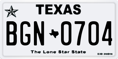 TX license plate BGN0704