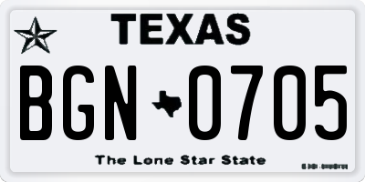 TX license plate BGN0705
