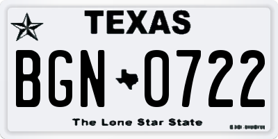 TX license plate BGN0722