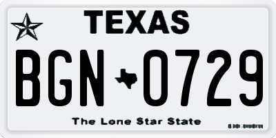 TX license plate BGN0729
