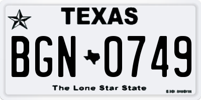 TX license plate BGN0749